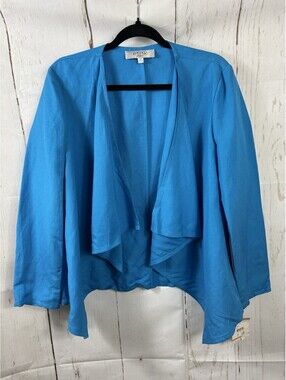 NWT $99 Casper Linen Viscose Open Front Waterfall Cardigan Jacket Sz 12 Teal